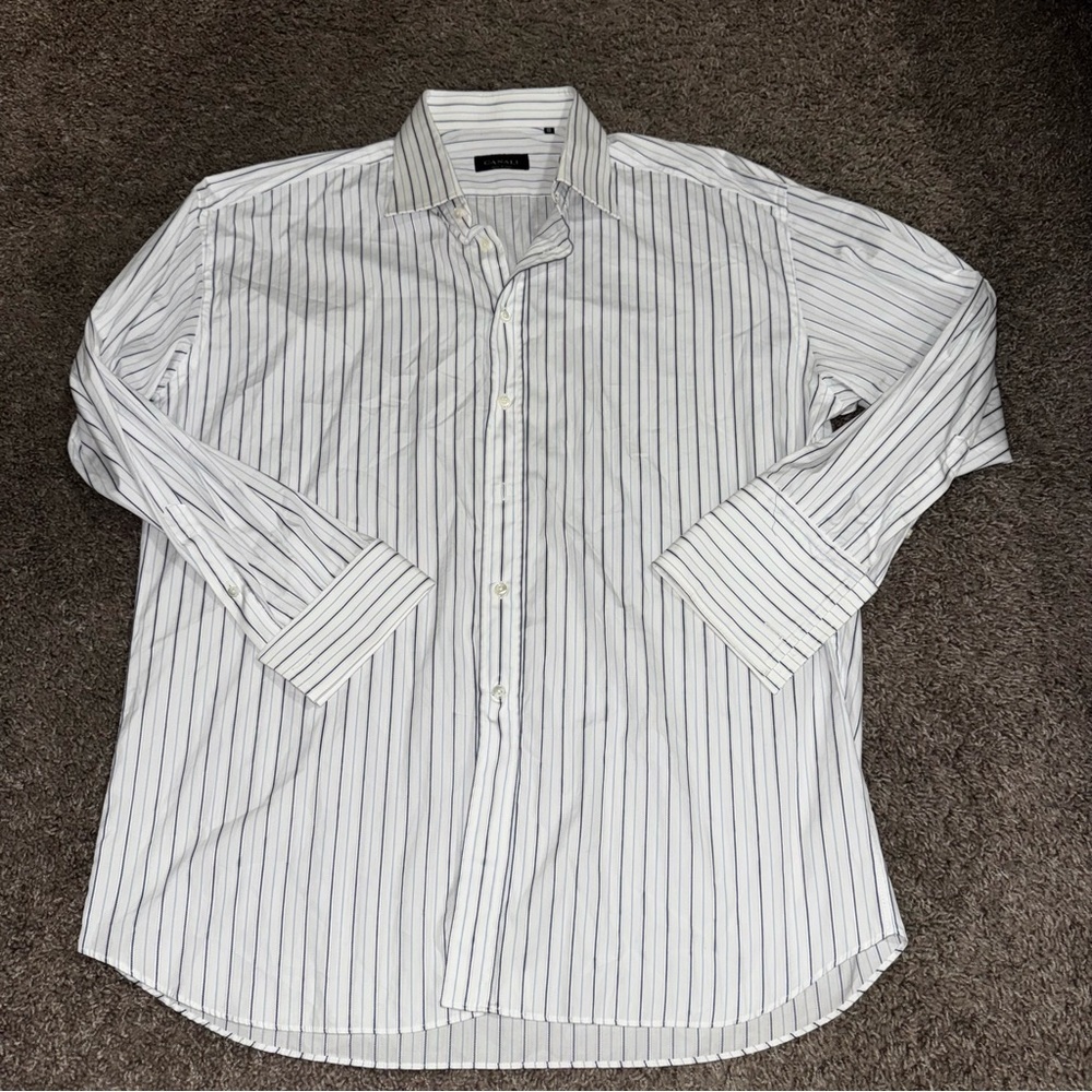 Canali White and Gray Striped Dress Shirt